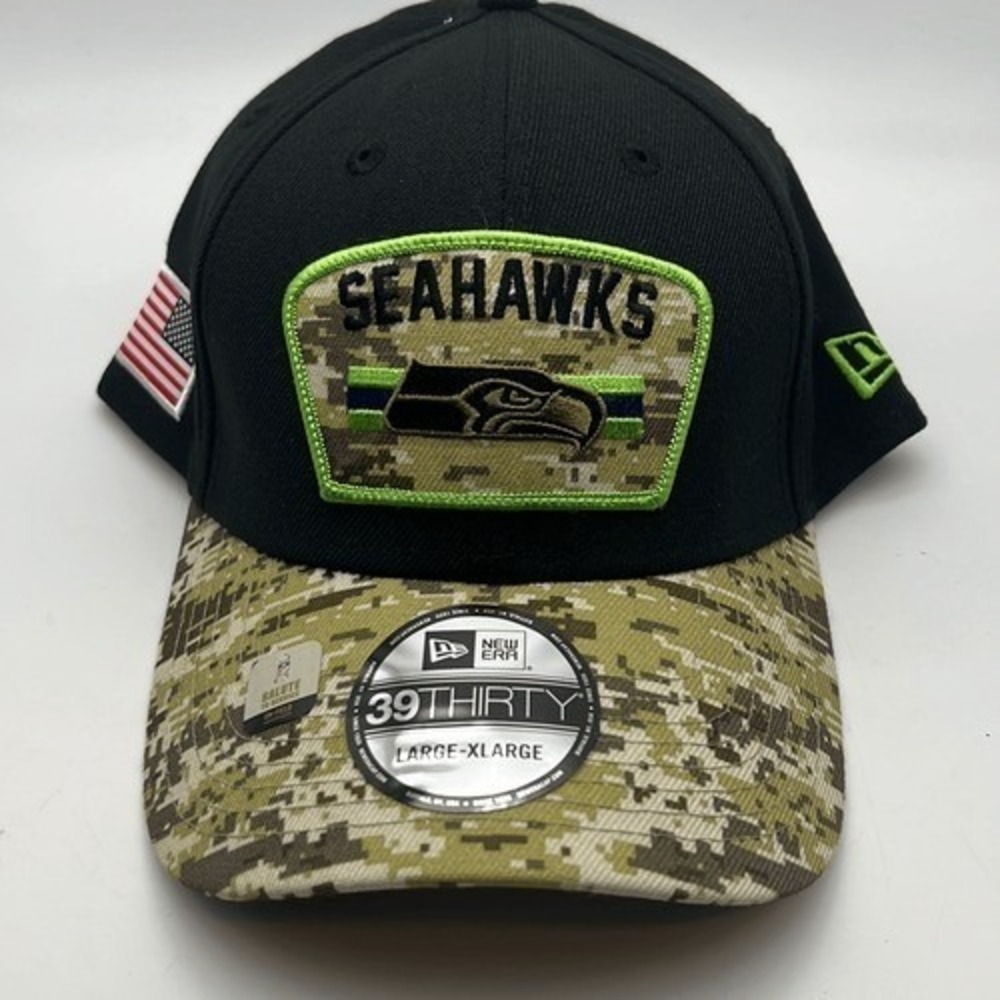 Seattle Seahawks New Era 2021 Salute To Service 39THIRTY Flex Camo Hat L/XL -NWT